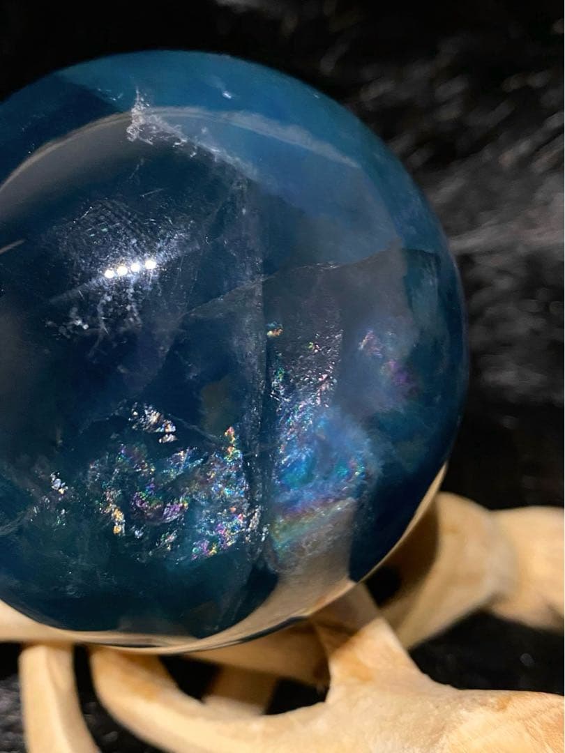 フローライト 天然石　スフィア　ディープブルー　丸玉　レインボーフローライト