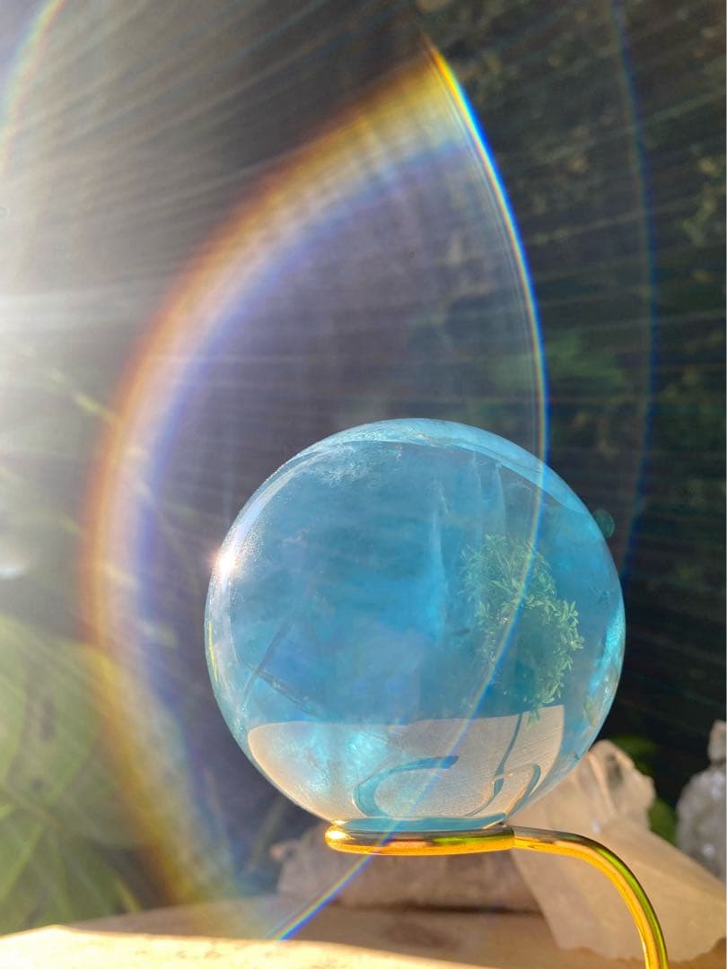 フローライト 天然石　スフィア　ディープブルー　丸玉　レインボーフローライト