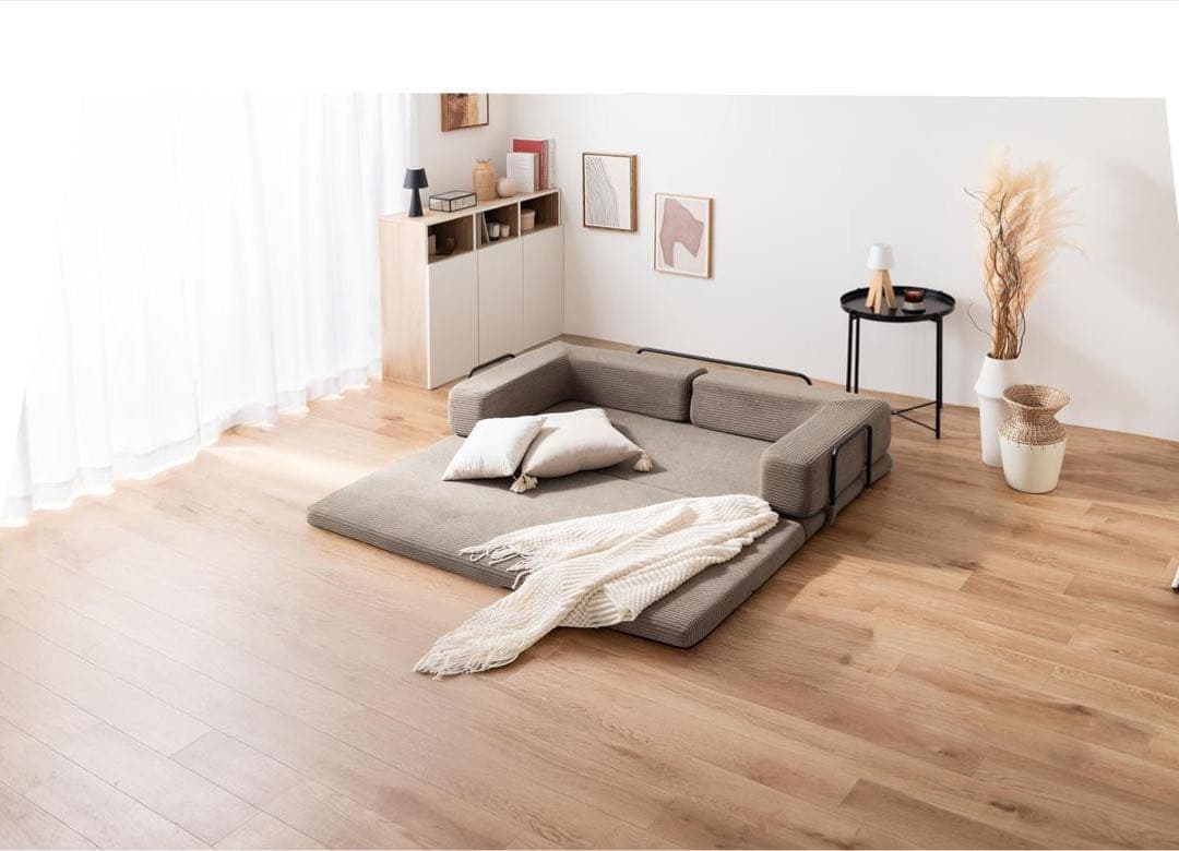 【幅155cm】フロアソファ　アイボリー