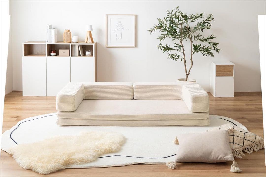 【幅155cm】フロアソファ　アイボリー