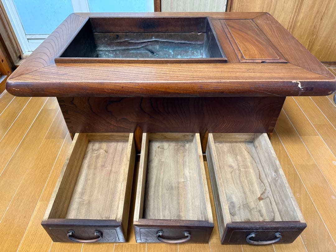 長火鉢　木製　レトロ 家具　小ぶり　和風　テーブル　アンティーク　座卓