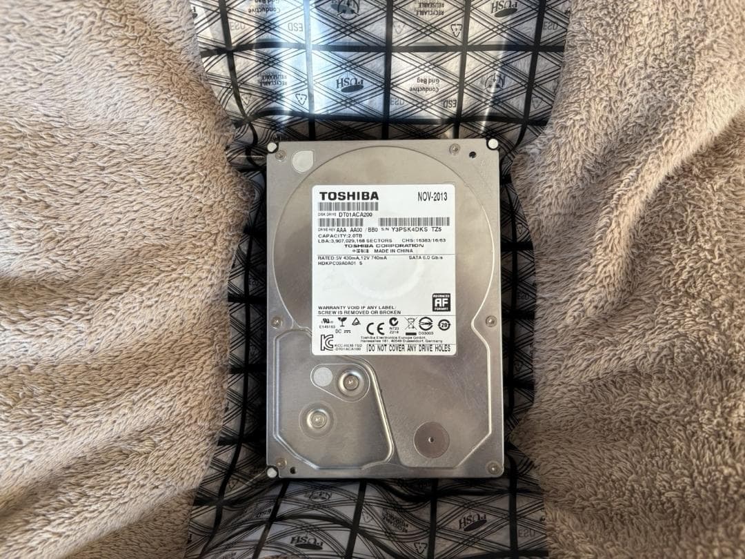 【動作確認済】東芝2TB・Seagate1TB・WD1TB HDD3台セット
