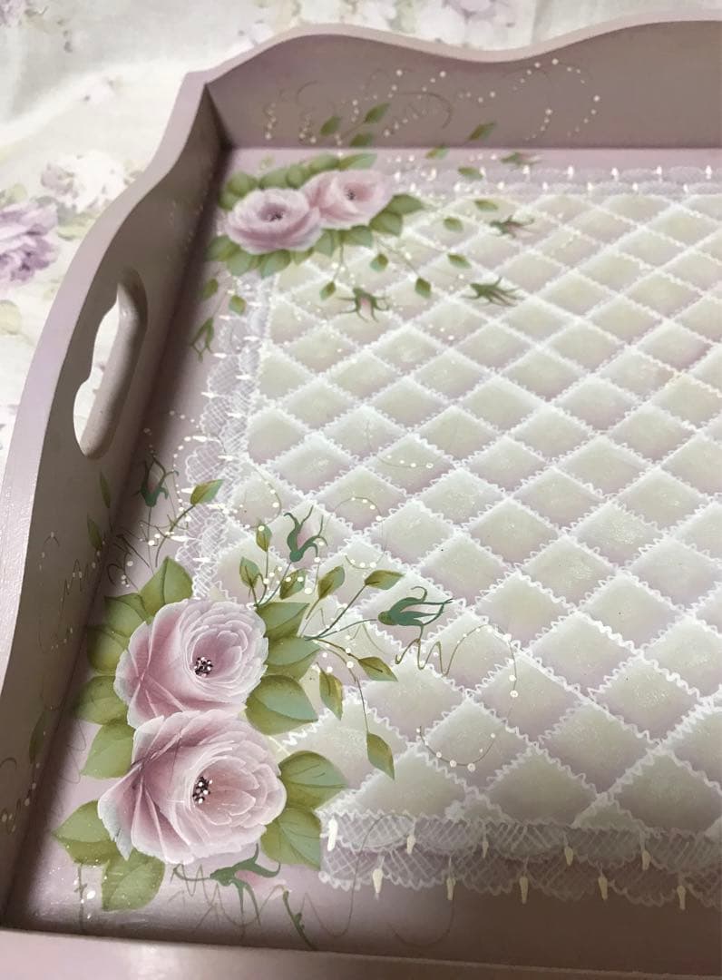 お値下げ‼️ハンドメイド・トールペイント作品薔薇のトレー