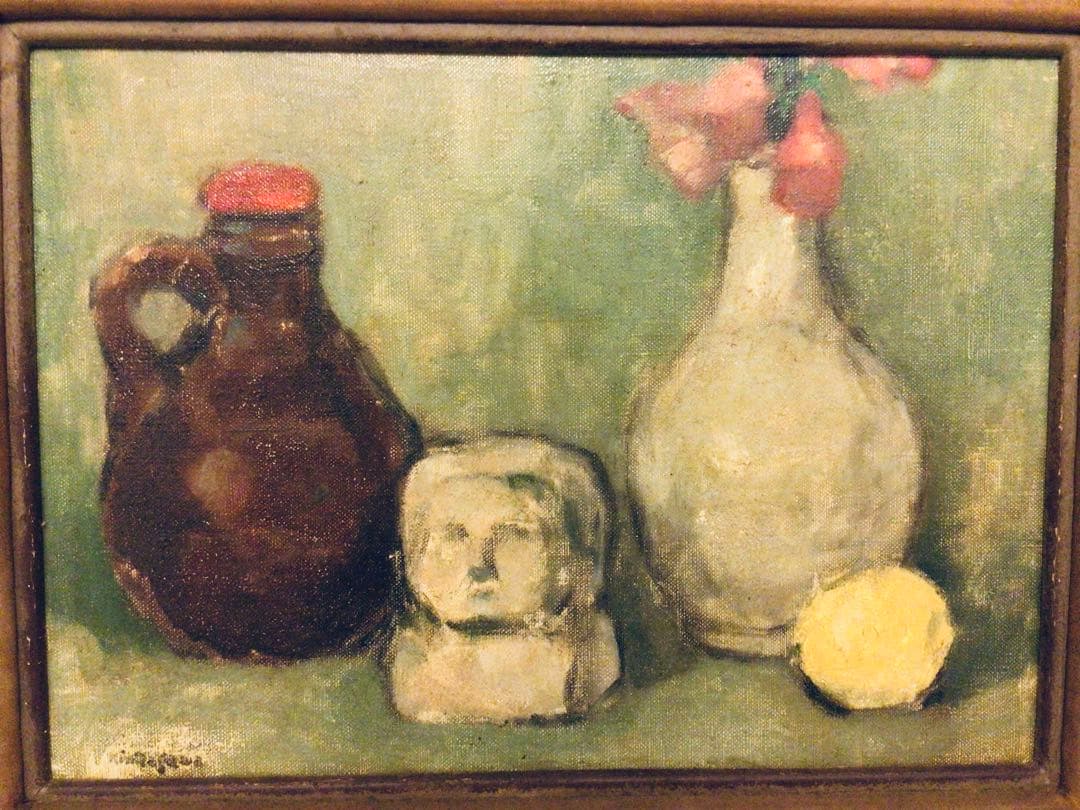 真作保証 春陽会 洋画家 田川勤次 油彩 F4号 静物画 木製額装付き 送料込み