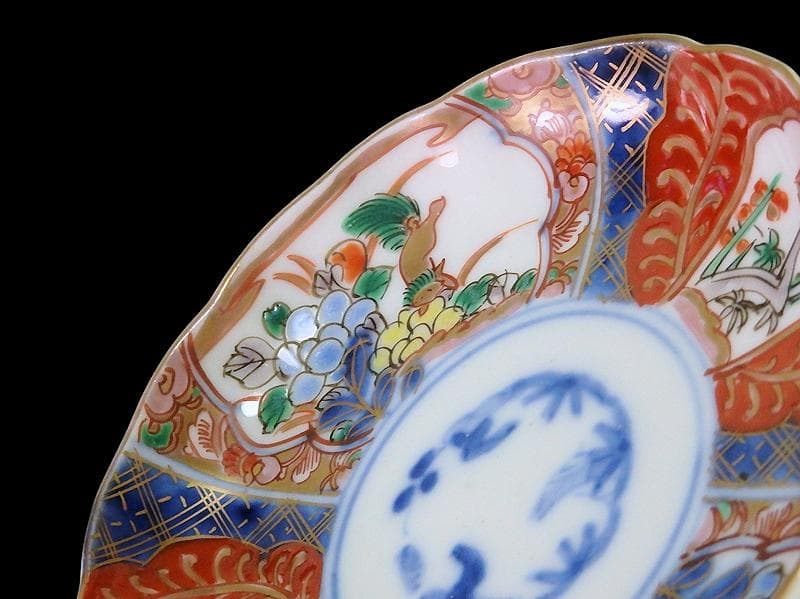 古伊万里　色絵　獅子に牡丹　梅に鶯の図　４寸皿　５枚　C233AS-fbsy