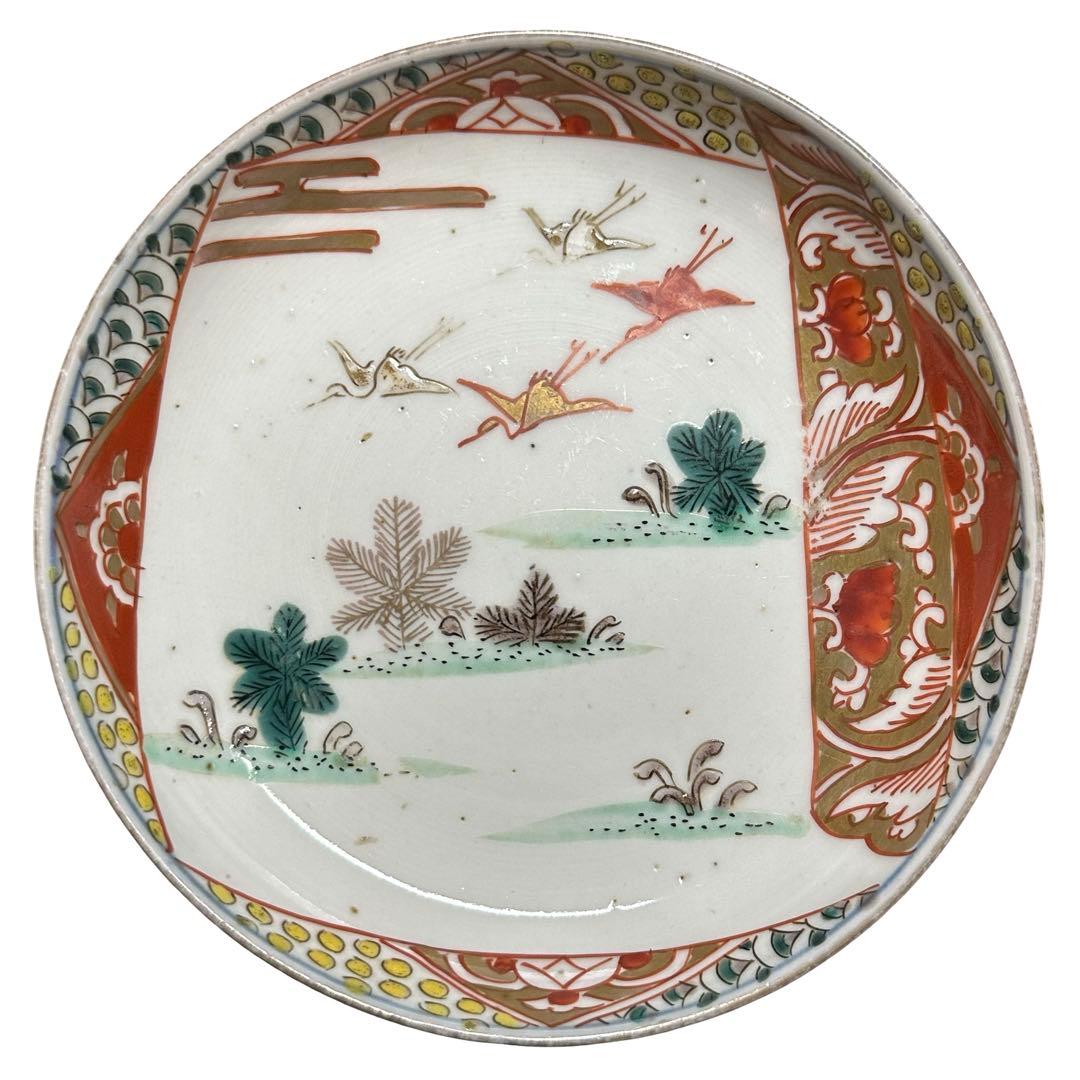 ★江戸末期！古伊万里 色絵 小皿/手塩皿6枚/食器！鶴図 裏に丸紋！