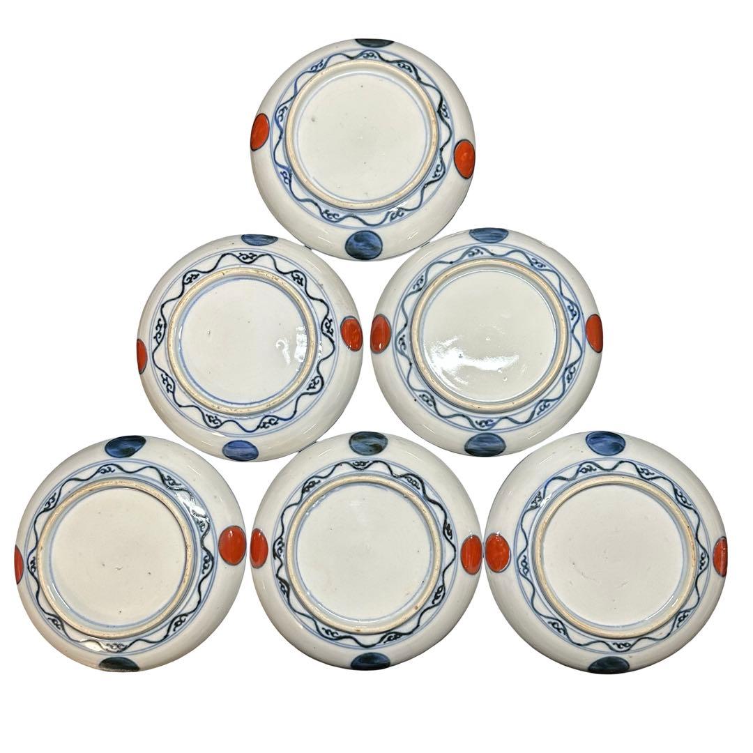 ★江戸末期！古伊万里 色絵 小皿/手塩皿6枚/食器！鶴図 裏に丸紋！
