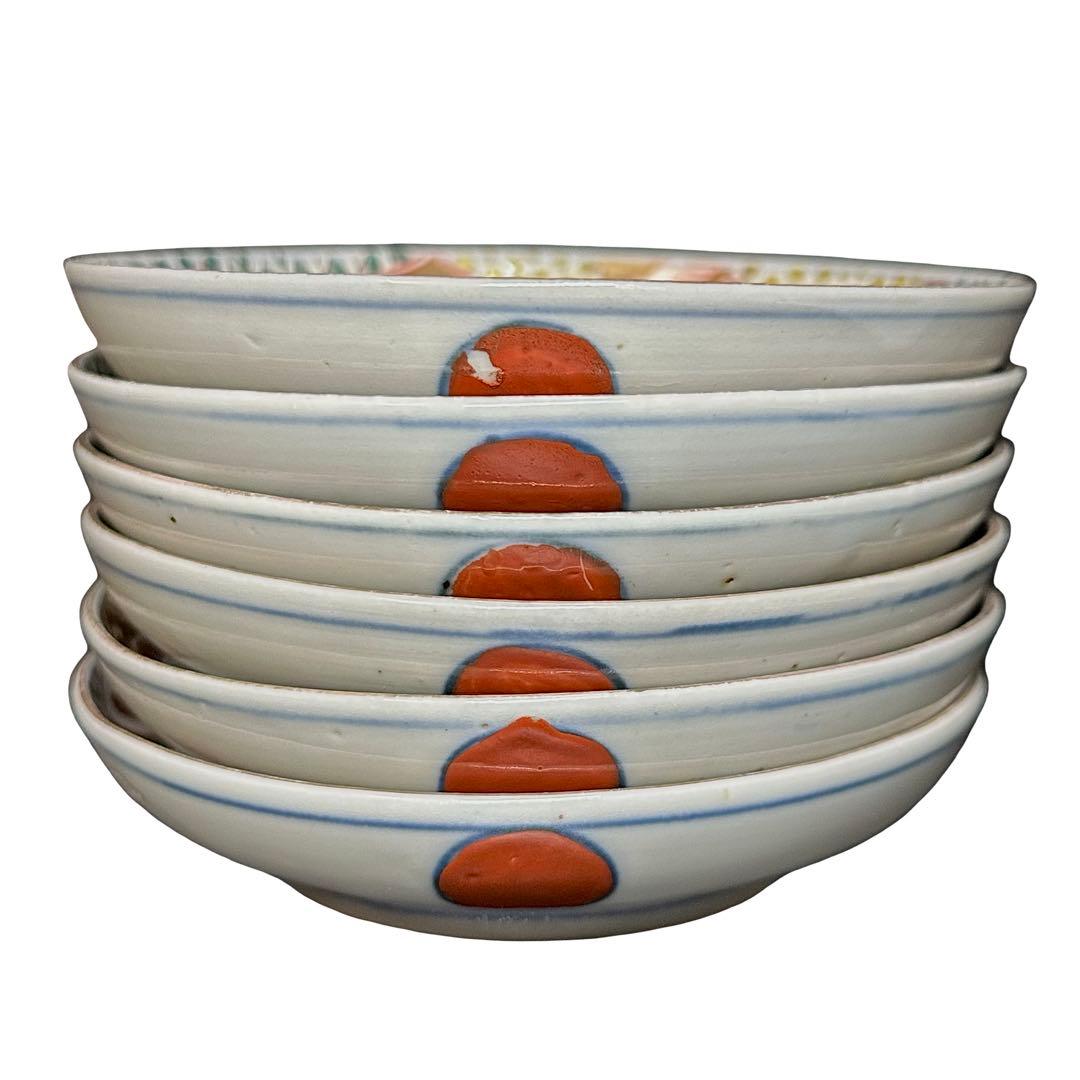 ★江戸末期！古伊万里 色絵 小皿/手塩皿6枚/食器！鶴図 裏に丸紋！