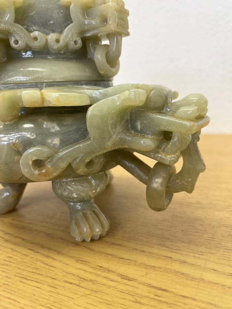 香炉　ヒスイ　翡翠　アンティーク　骨董品　獅子
