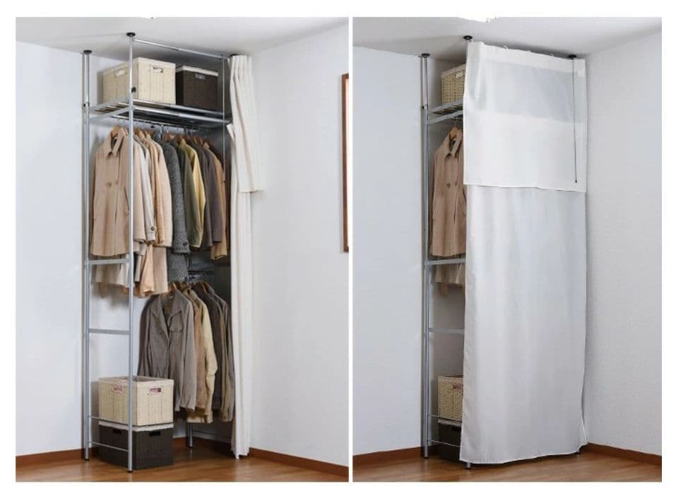 突っ張りハンガーラック、衣装収納、ワードローブ、高さ調整可能