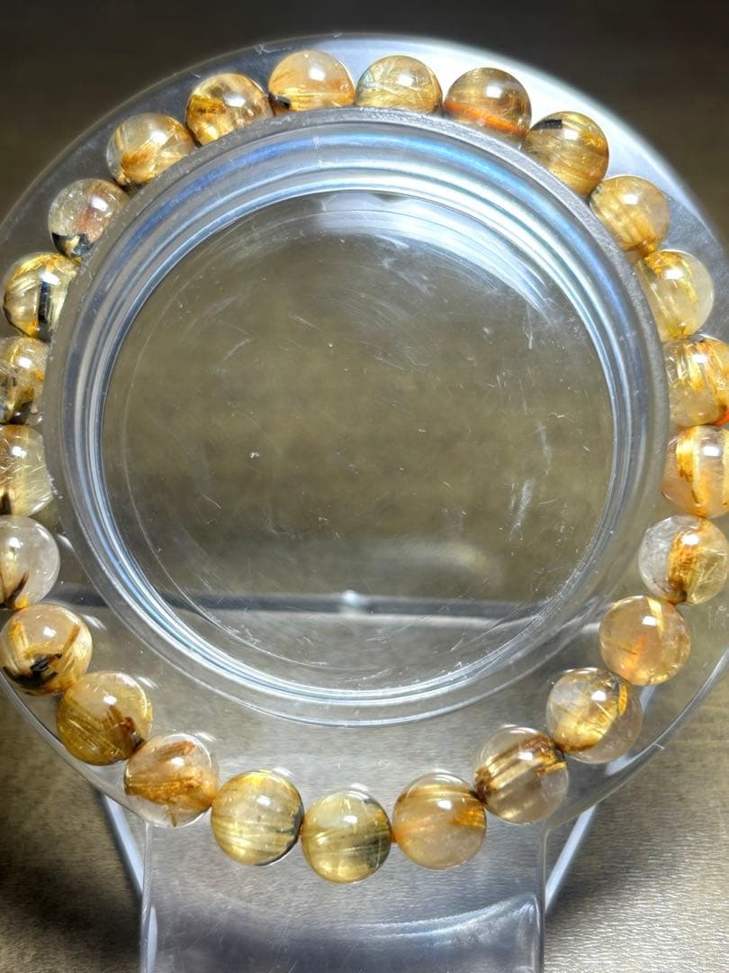 太陽放射タイチンルチル入りブレス7.3〜7.9㎜（新品未使用）キャッツアイ 金運