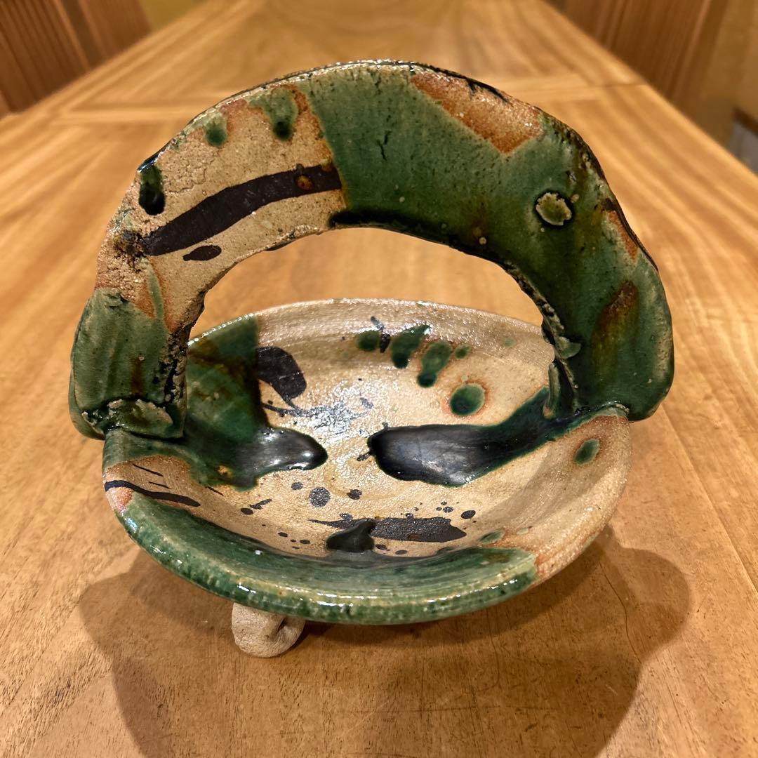希少　出町光織　織部手付き高台鉢