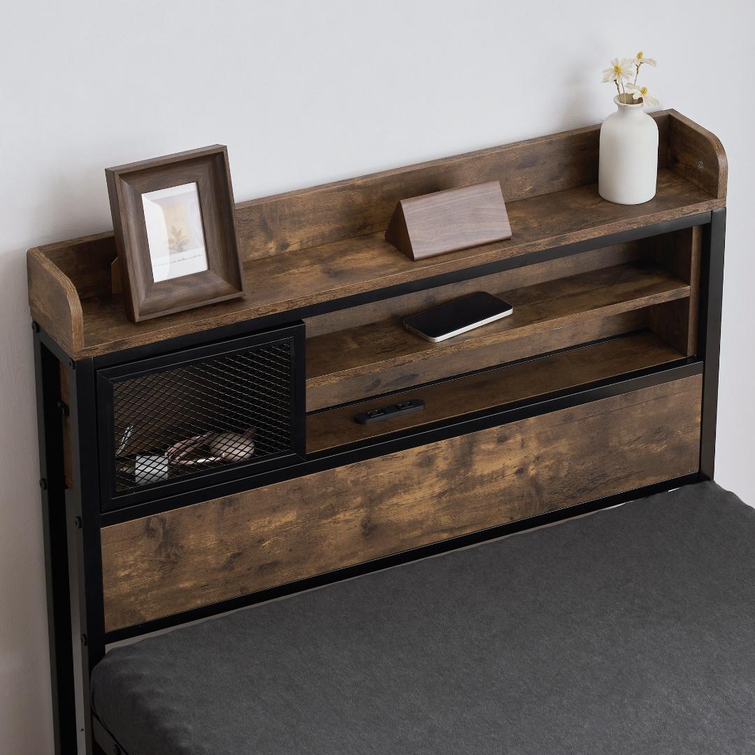 【新品】コンセント付き木製ベッド Sシングル 下収納 北欧風