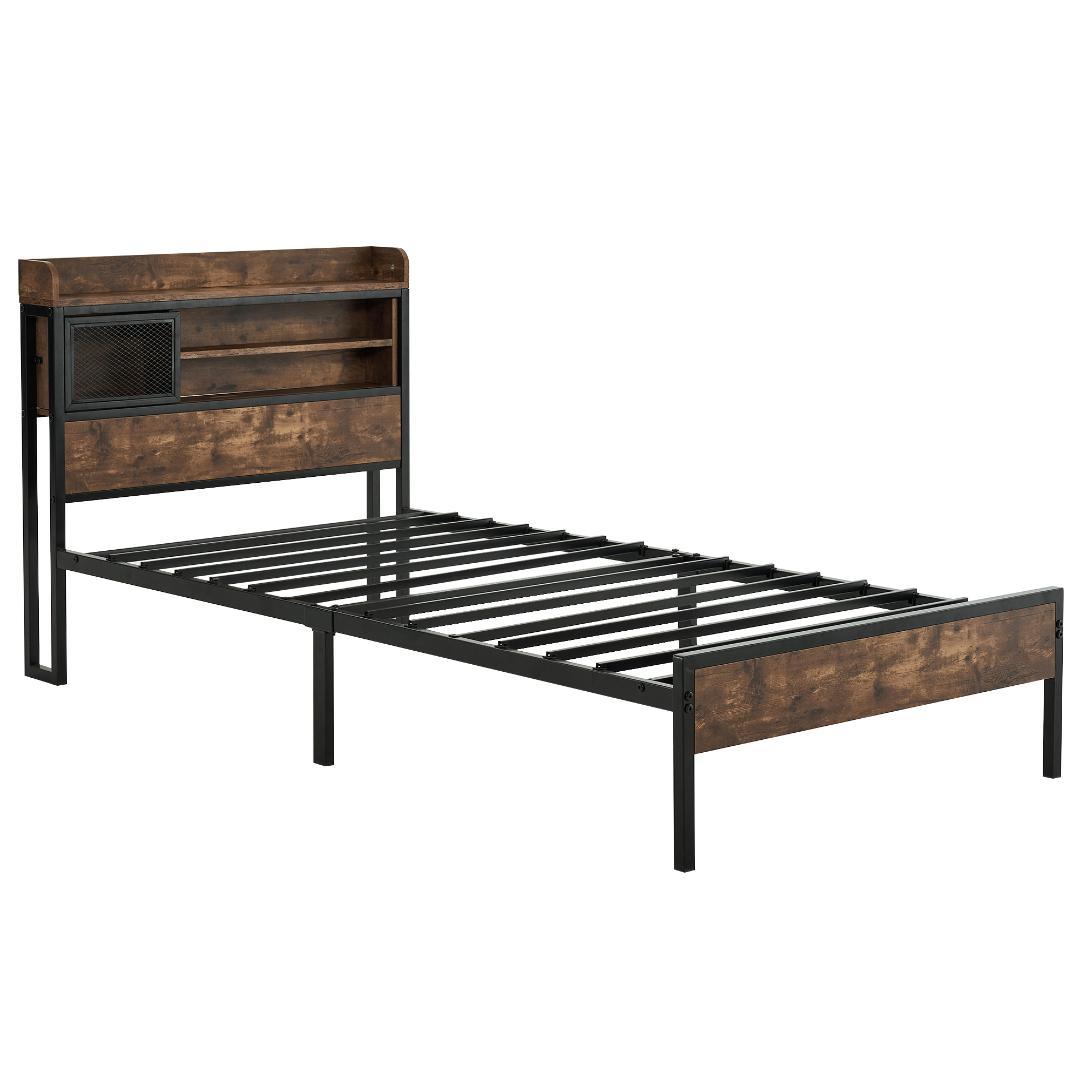 【新品】コンセント付き木製ベッド Sシングル 下収納 北欧風