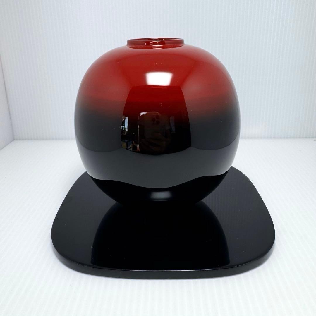 新品未使用 輪島塗 漆 球形 花器 花瓶 赤黒 漆 漆器 伝統工芸 共箱 説明書