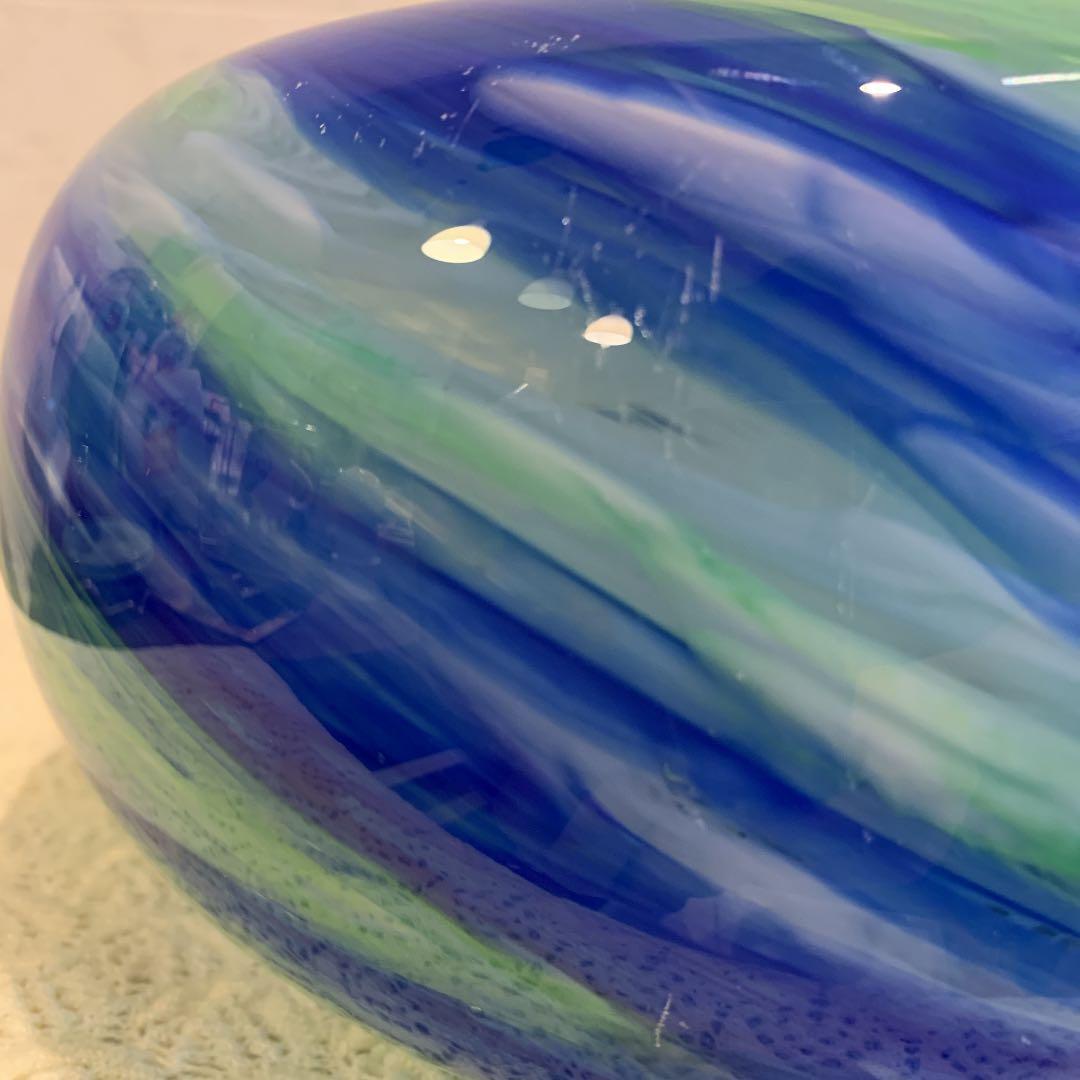 レトロ　花瓶　ブルーグリーン　ヴィンテージ　フラワーベース　作家サインあり昭和