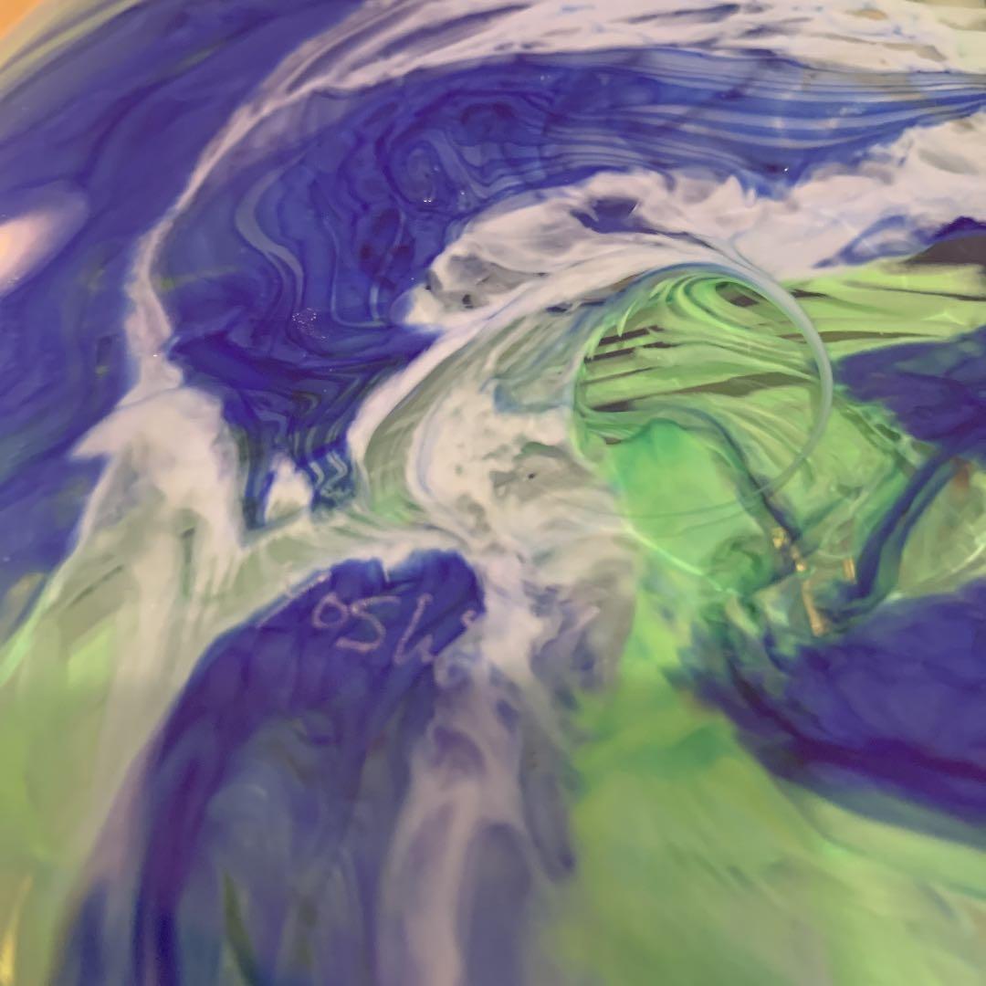 レトロ　花瓶　ブルーグリーン　ヴィンテージ　フラワーベース　作家サインあり昭和