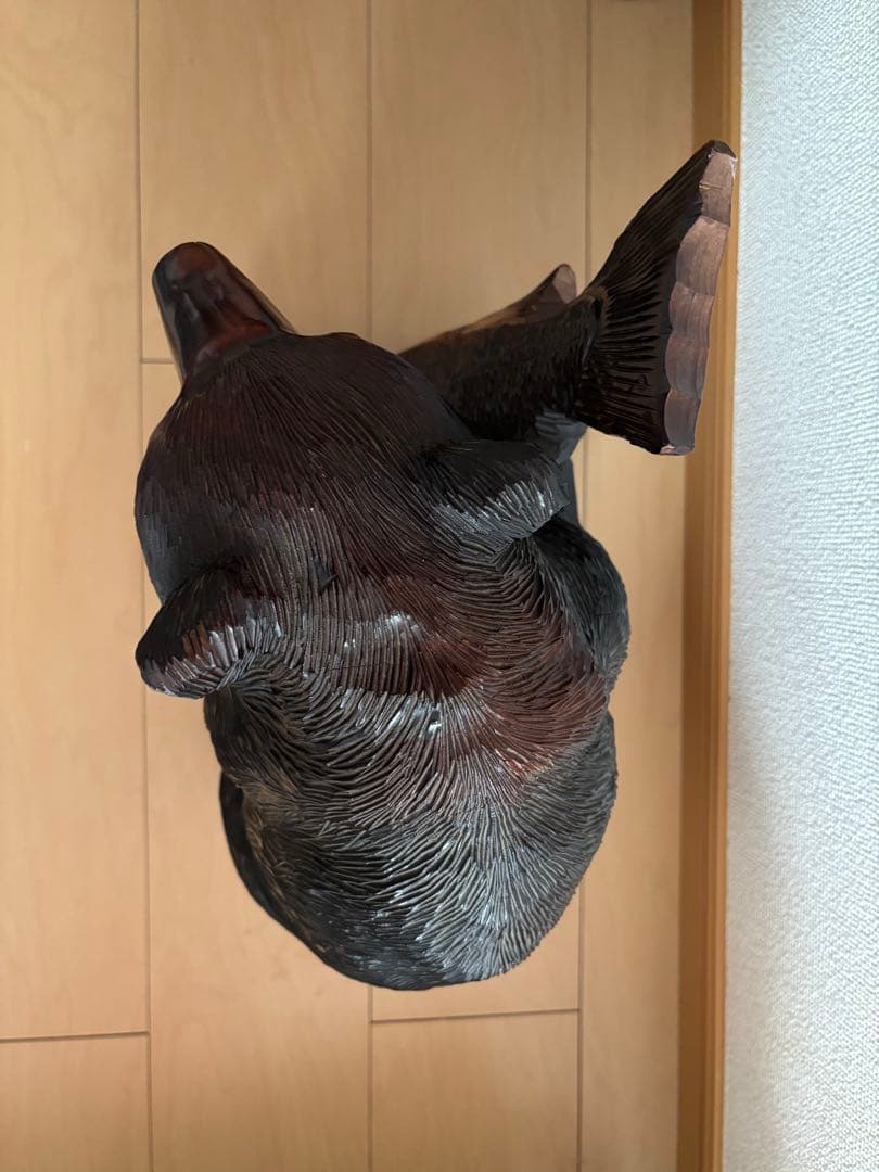 【大型40cm】北海道 木彫り熊 鮭持ち 八雲系風 無銘 民芸品 置物