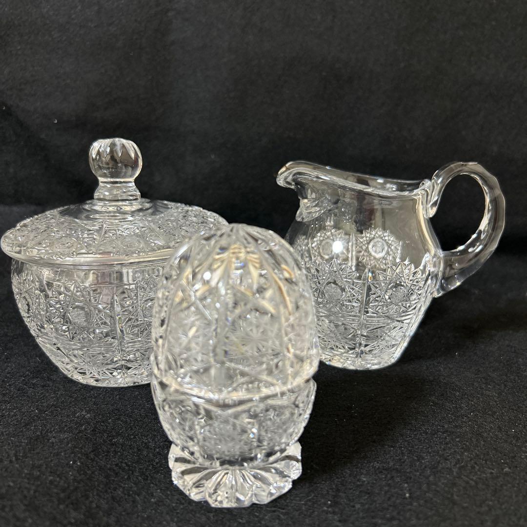 ボヘミアクリスタル　シュガーポット　クリーマー　楊枝入れ ペン立て