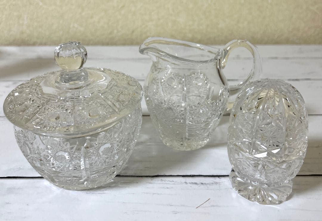 ボヘミアクリスタル　シュガーポット　クリーマー　楊枝入れ ペン立て