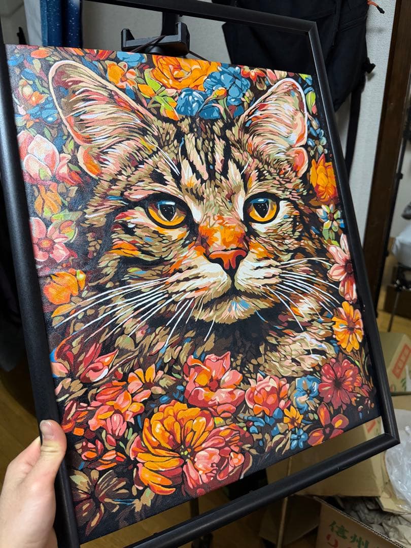 カラフルな猫のフラワーアート