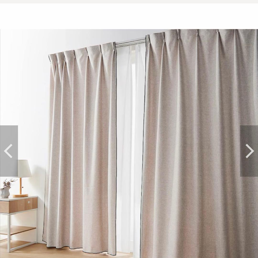 ベルメゾン　リネン調パイピングカーテン　約１００×１９２　美品☆