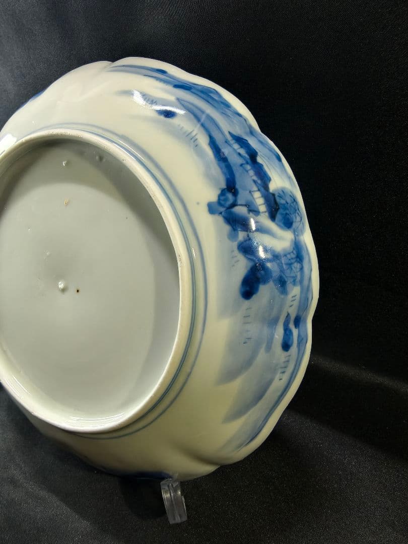 古伊万里 染付中皿 手描き 山水風景図 骨董 古美術 旧家蔵出 未使用時代物美品