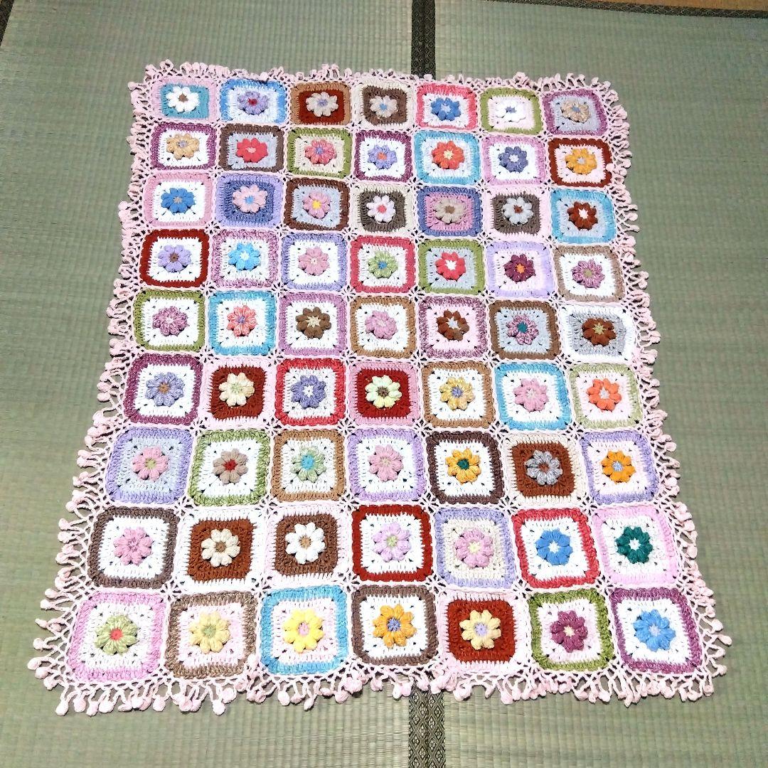 ★花モチーフのグラニースクエアブランケット★ハンドメイド