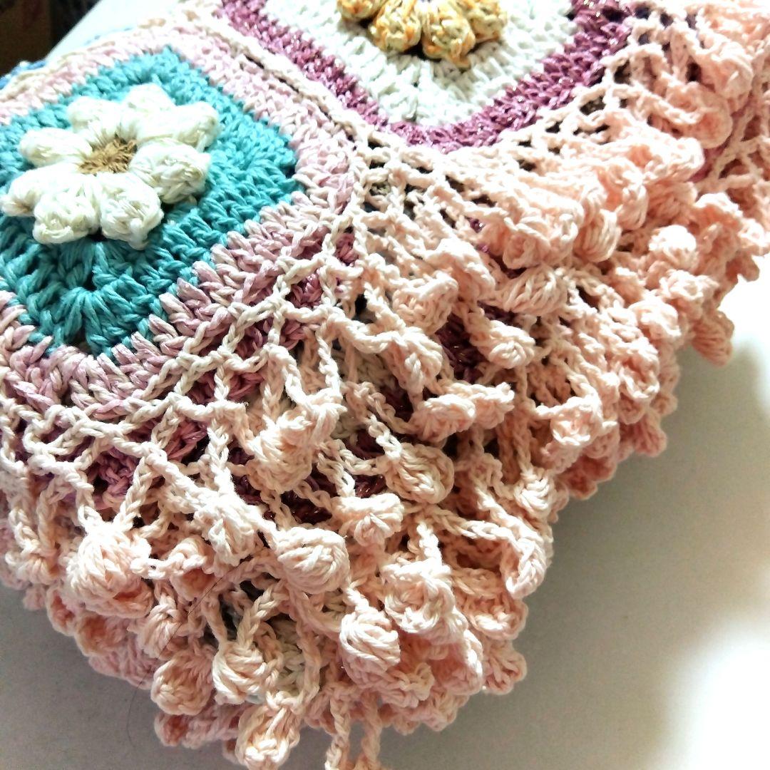 ★花モチーフのグラニースクエアブランケット★ハンドメイド