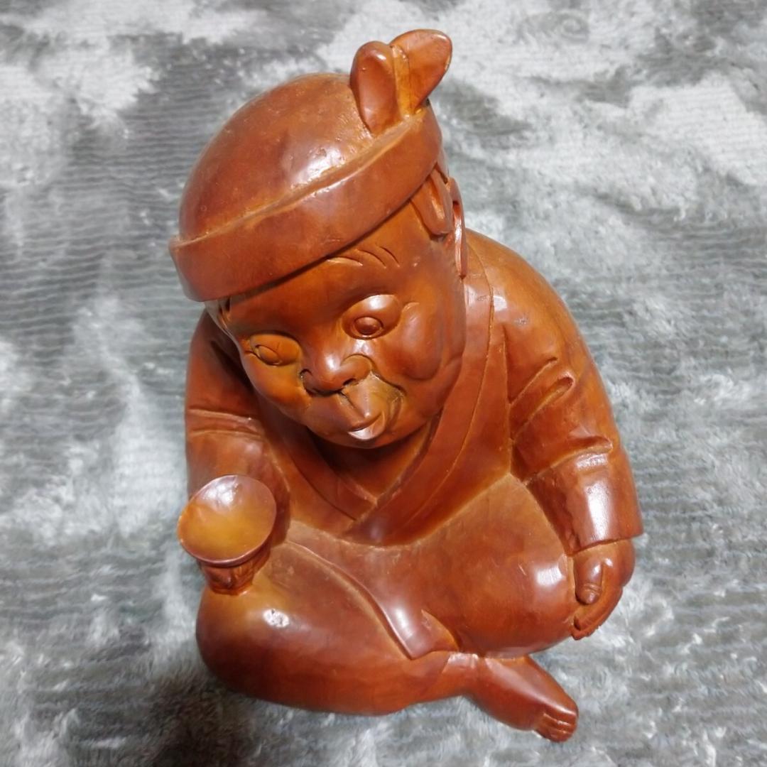 木彫りおかめひょっとこ置物オブジェ彫刻縁起物オカメ火男
