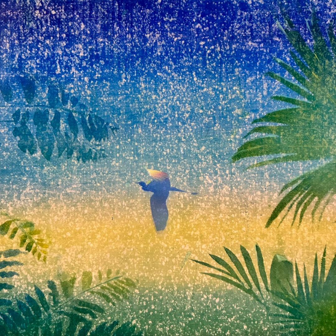 美品 魚谷洋「宙」キャンバスに油彩画 一枚の絵取扱 直筆サイン入 お洒落な額装