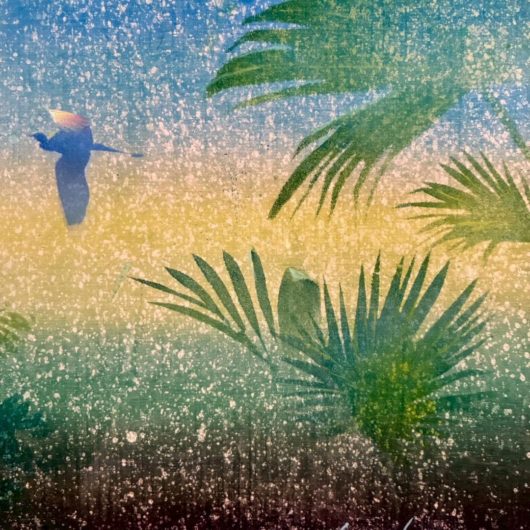 美品 魚谷洋「宙」キャンバスに油彩画 一枚の絵取扱 直筆サイン入 お洒落な額装