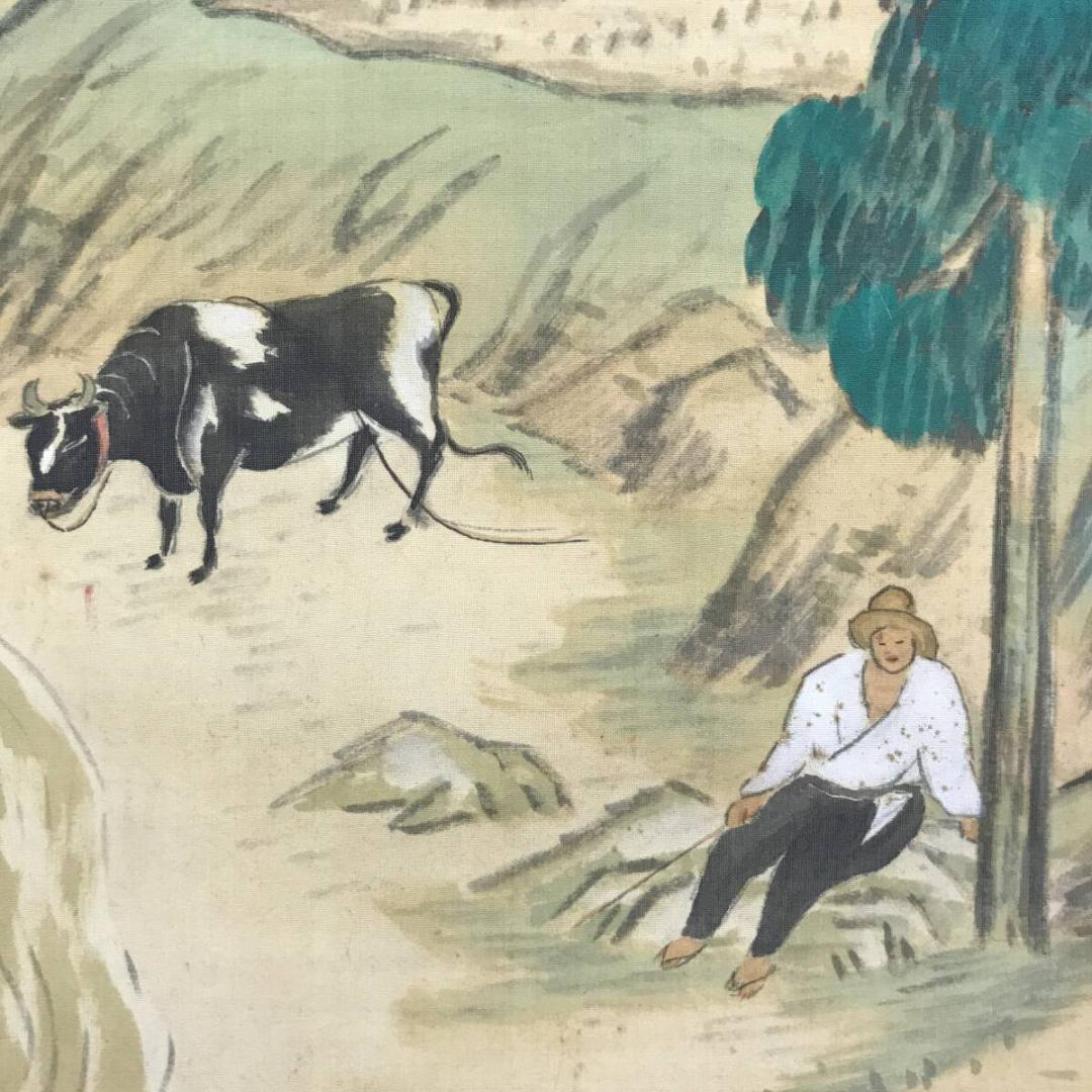 真作/榎本千花俊/春山佳趣図/春景山水人牛図/山水図/掛軸☆宝船☆AH-602