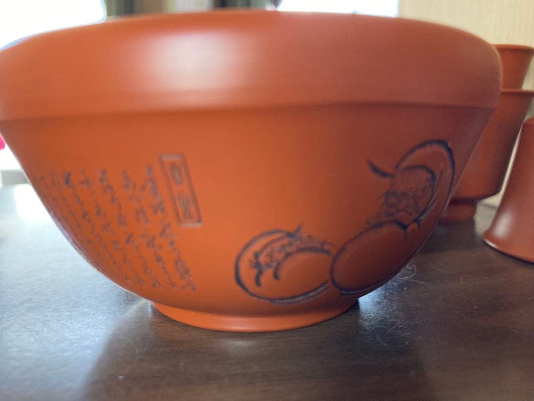 常滑焼 朱泥 茶器　鯉江廣 玲光 彫刻細工　達磨　茶器セット