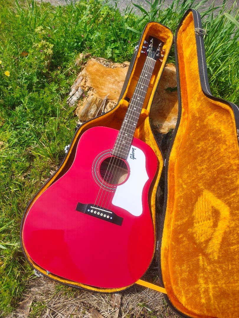 超美品 ノーブランド 真っ赤なJ45スタイル コンタクトPU付エレアコ HC付