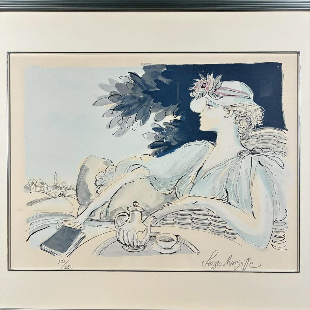 美品 サージ・マルジス「読書のひととき」リトグラフ 直筆サイン入り フランス作家