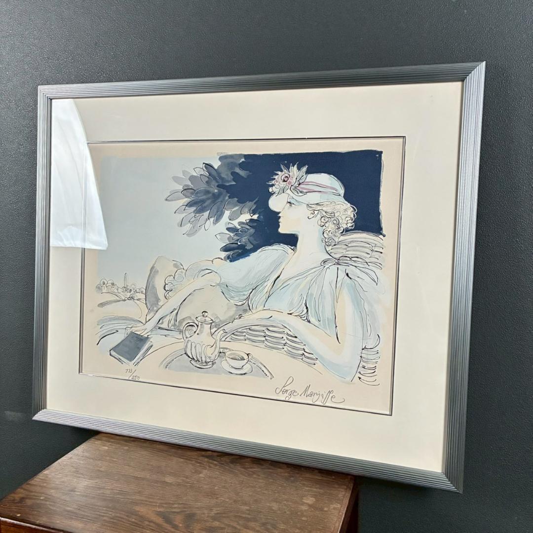 美品 サージ・マルジス「読書のひととき」リトグラフ 直筆サイン入り フランス作家
