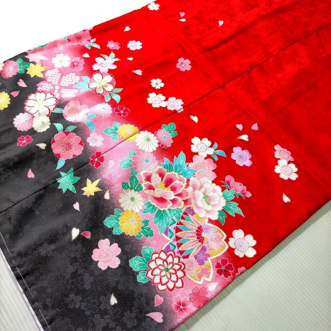 七五三 753 着物 七歳 四つ身着物 赤色地友禅柄 新品 k4125