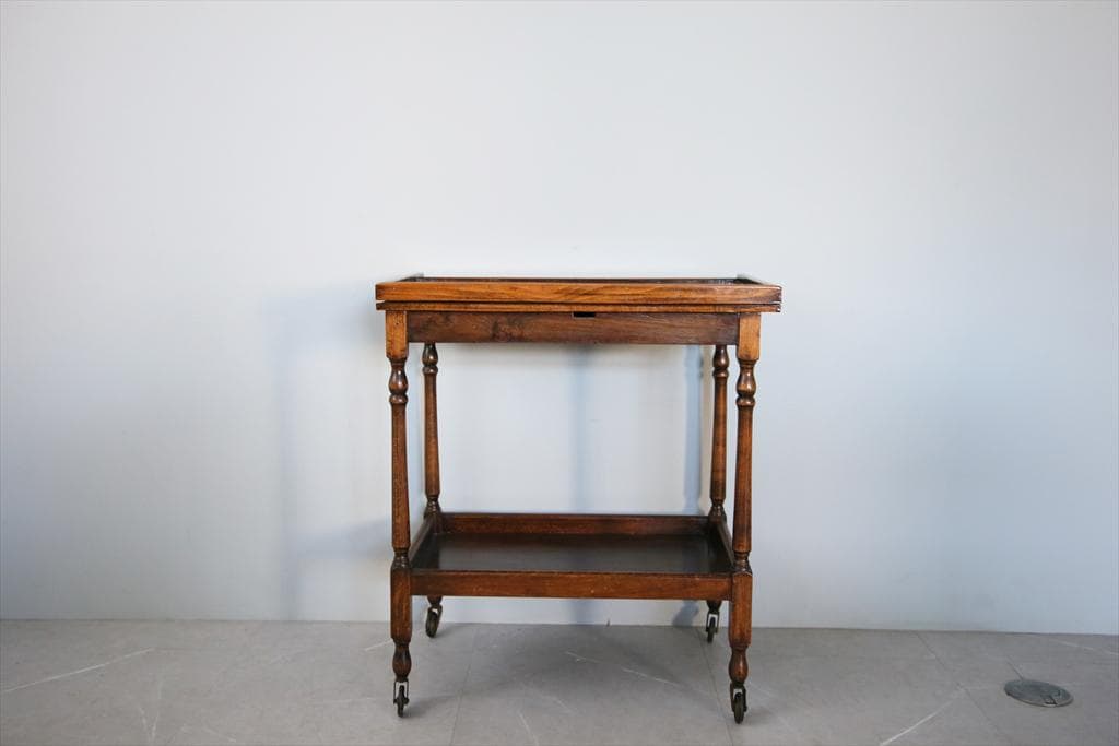 英国アンティーク木製キッチンワゴン兼ゲームテーブル/折畳式机トロリー92-117