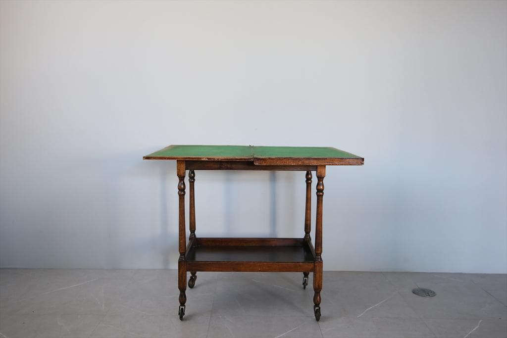英国アンティーク木製キッチンワゴン兼ゲームテーブル/折畳式机トロリー92-117