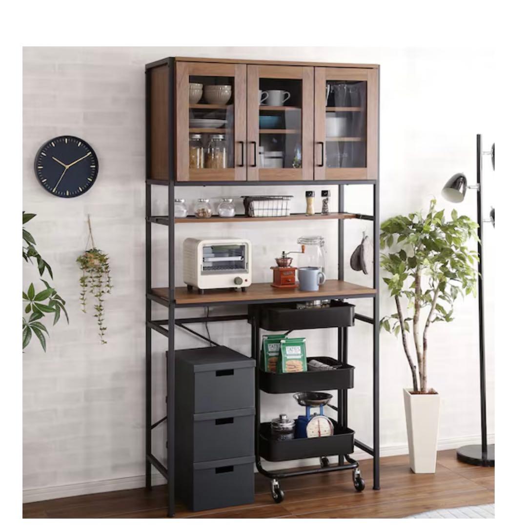 ニトリ食器棚 ヴィンテージテイストのごみ箱上ラック ワイド