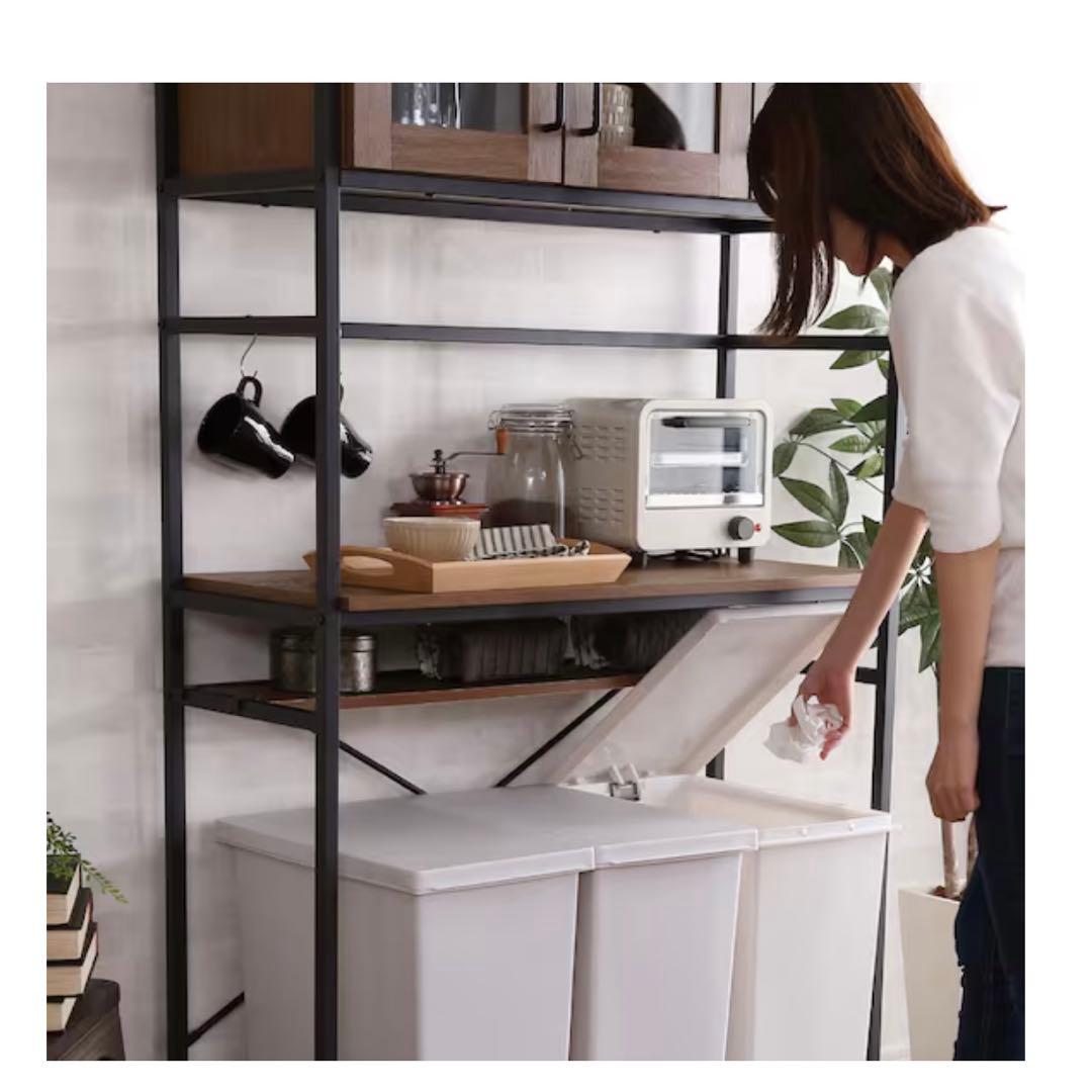 ニトリ食器棚 ヴィンテージテイストのごみ箱上ラック ワイド