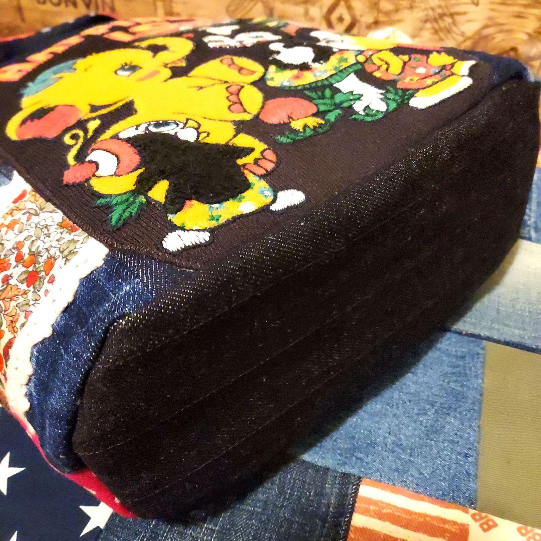 デニムリメイク トートバッグ 巾着バッグ 楕円底 パッチワークレトロ