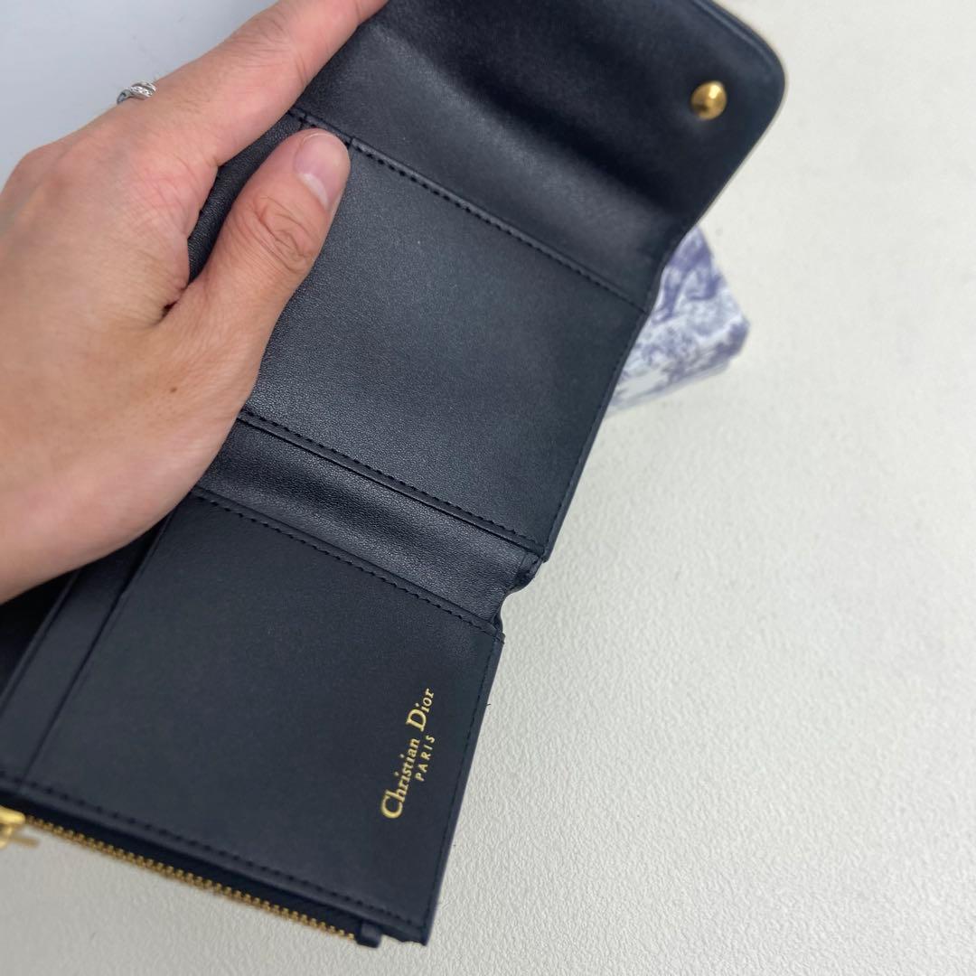 Dior ネイビー×ベージュ キャンバス＆レザー 三つ折り財布