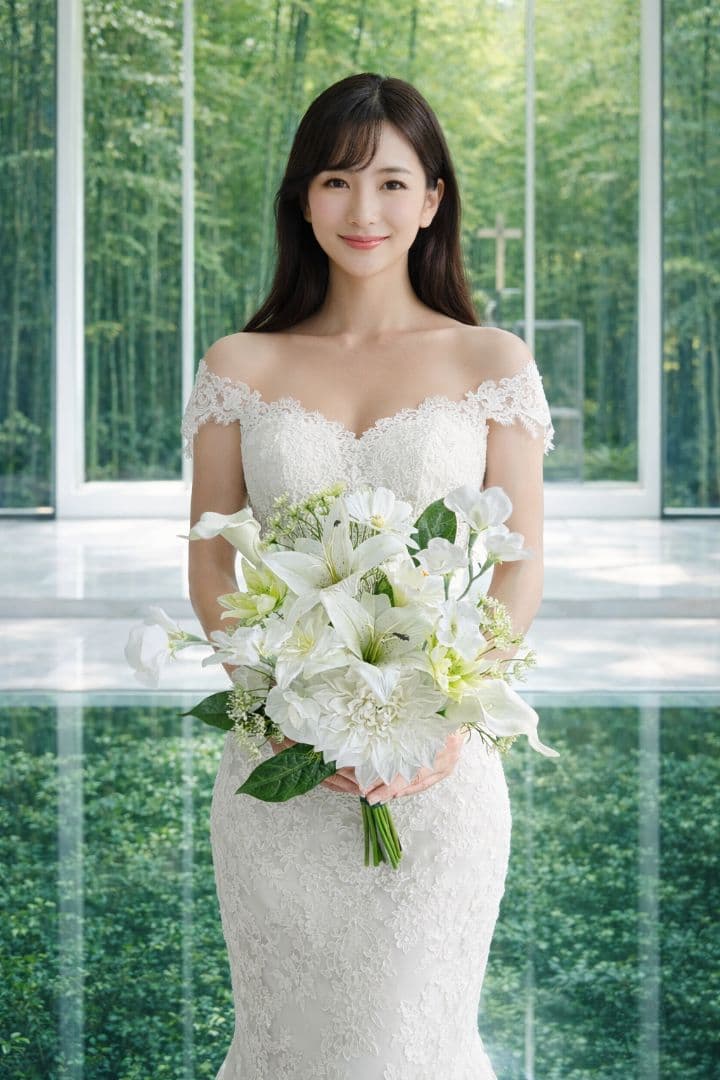 アーティフィシャルフラワー　ウエディングブーケ　クラッチブーケ　前撮り　百合　白