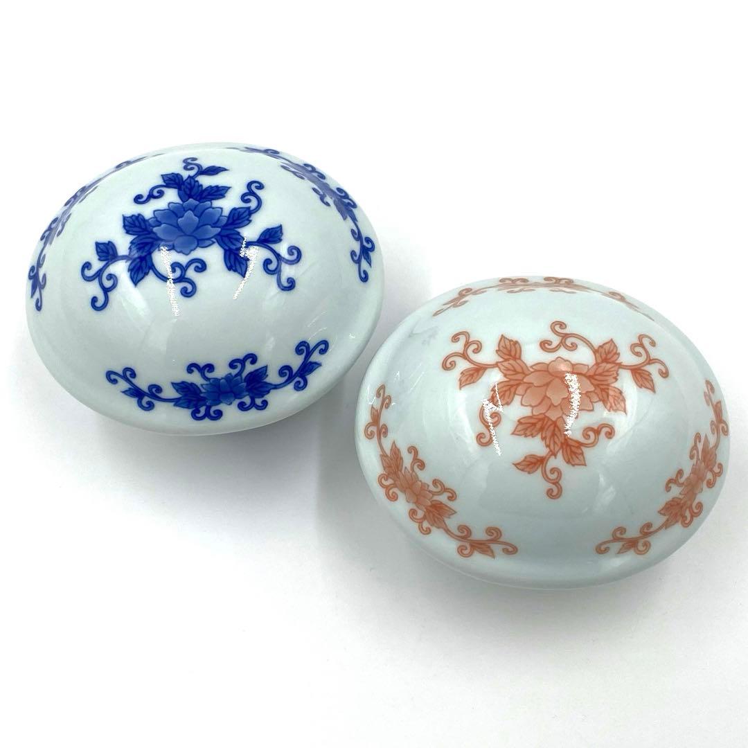 【新品】有田焼幸楽窯　染付唐草楕円小蓋物2個セット