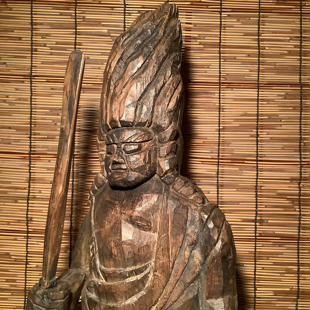 江戸期・密教護法善神「憤怒・炎髪不動明王」不動信仰・神仏守護神・特大木彫