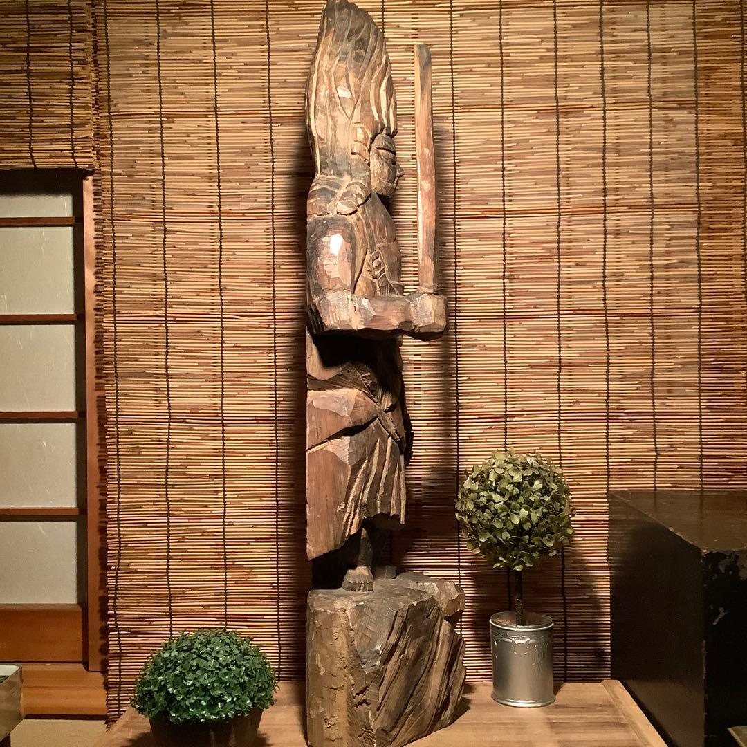 江戸期・密教護法善神「憤怒・炎髪不動明王」不動信仰・神仏守護神・特大木彫