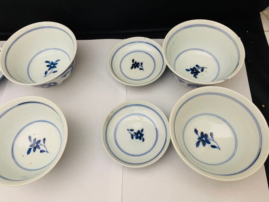 蓋付茶碗　飯茶碗　6客+碗のみ1点　時代染付