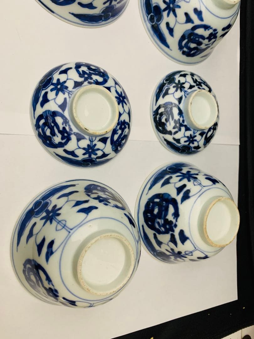 蓋付茶碗　飯茶碗　6客+碗のみ1点　時代染付